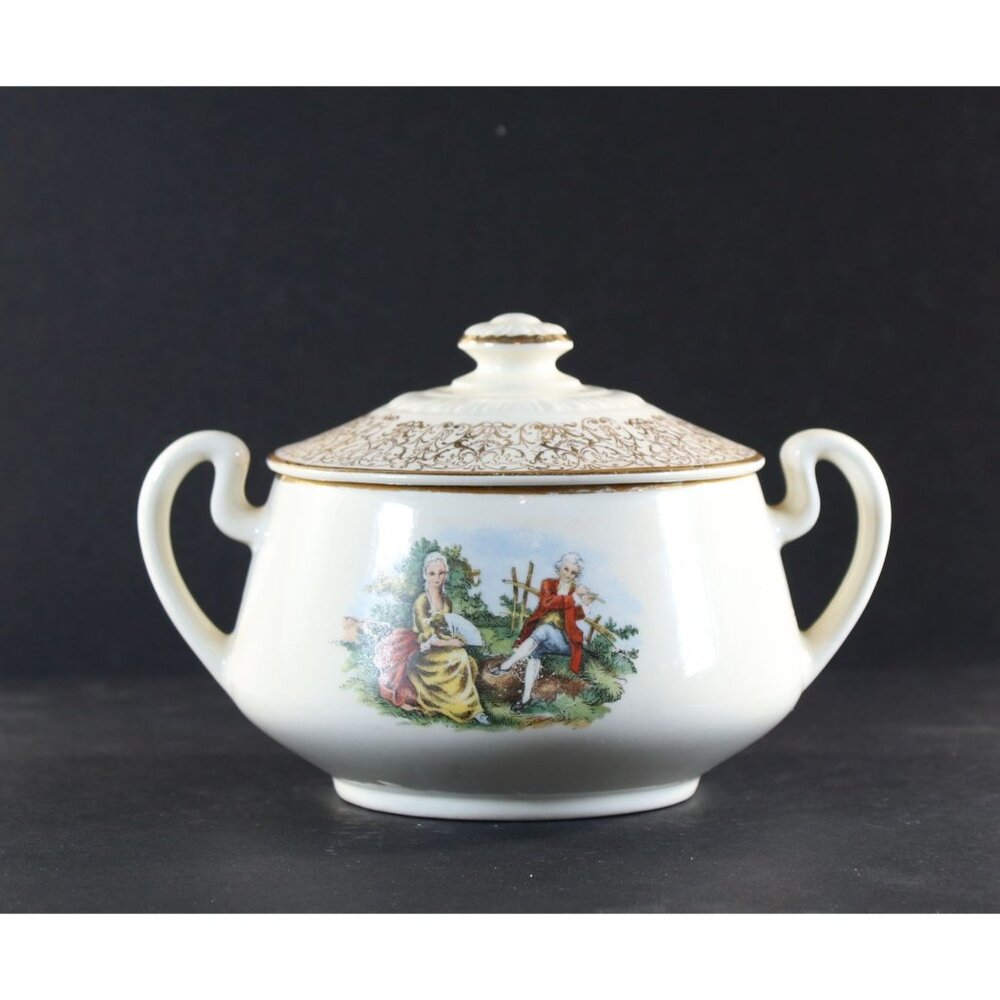 Sugar Bowl & Lid Colonial Couple Homer Laughlin Liberty Style #F54N6 U.S.A 1950s